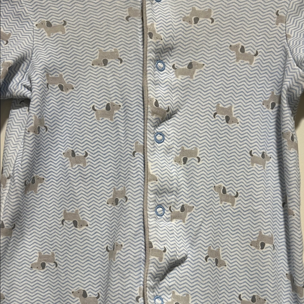 Little Me | (3M) Soft Blue Baby One-Piece Footed Sleeper with Puppy Accents - Picture 3 of 6